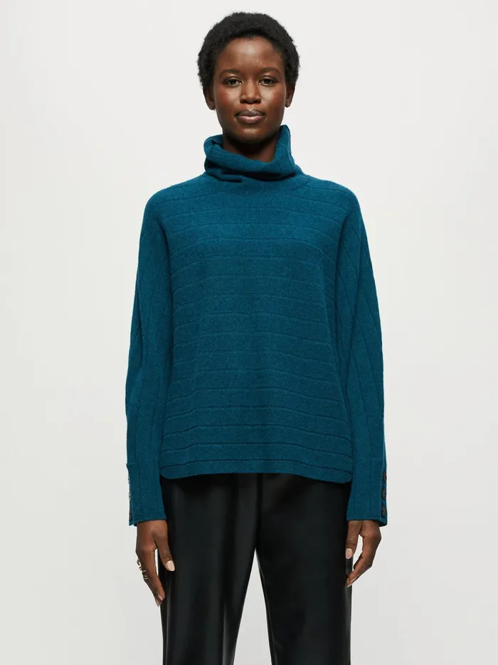Jigsaw Knitwear and Cashmere Women Soft Wool Rib Polo Jumper Blue