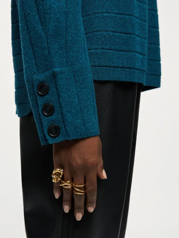 Jigsaw Knitwear and Cashmere Women Soft Wool Rib Polo Jumper Blue
