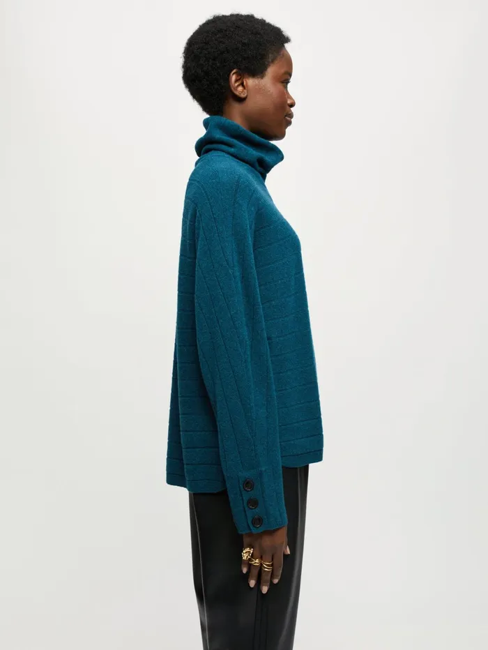 Jigsaw Knitwear and Cashmere Women Soft Wool Rib Polo Jumper Blue