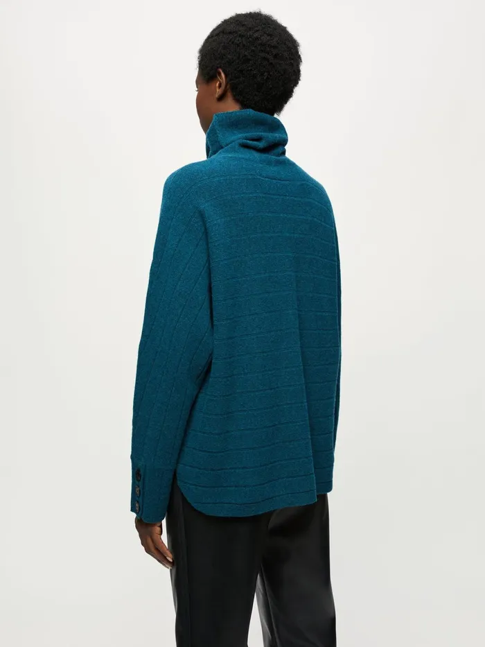 Jigsaw Knitwear and Cashmere Women Soft Wool Rib Polo Jumper Blue