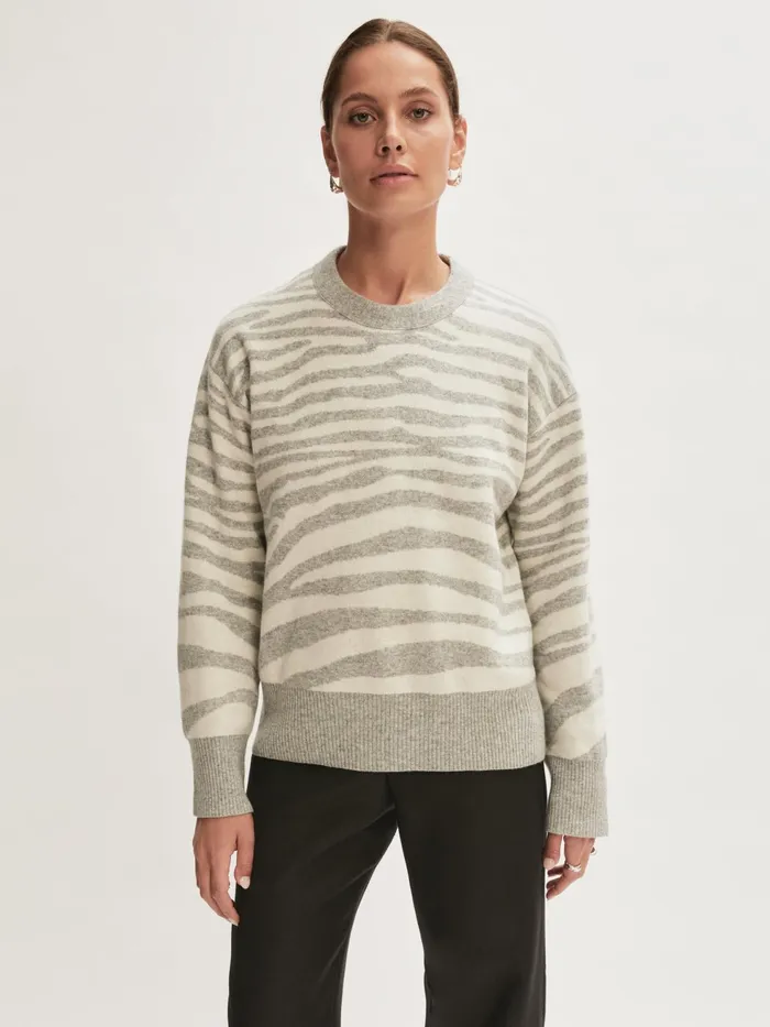 Jigsaw Knitwear and Cashmere Women Wool Blend Zebra Stripe Jumper Grey