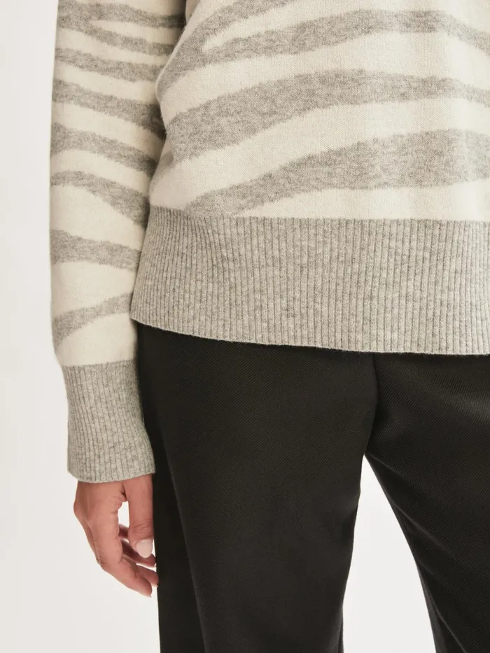 Jigsaw Knitwear and Cashmere Women Wool Blend Zebra Stripe Jumper Grey