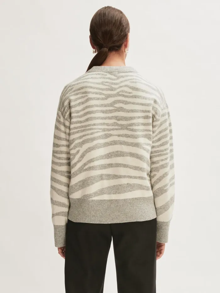 Jigsaw Knitwear and Cashmere Women Wool Blend Zebra Stripe Jumper Grey