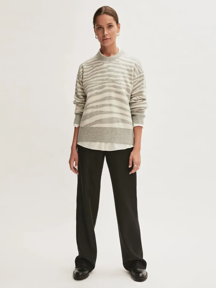 Jigsaw Knitwear and Cashmere Women Wool Blend Zebra Stripe Jumper Grey