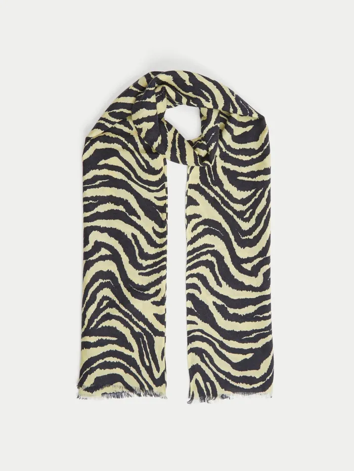 Jigsaw Ponchos and Scarves Women Ikat Zebra Wool Silk Scarf Cream