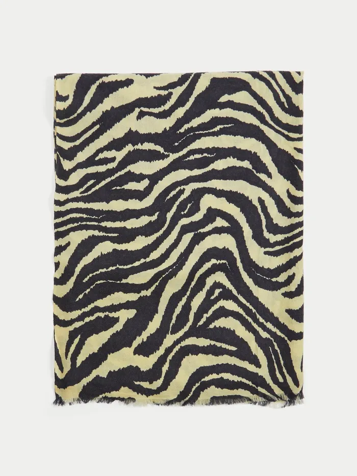 Jigsaw Ponchos and Scarves Women Ikat Zebra Wool Silk Scarf Cream