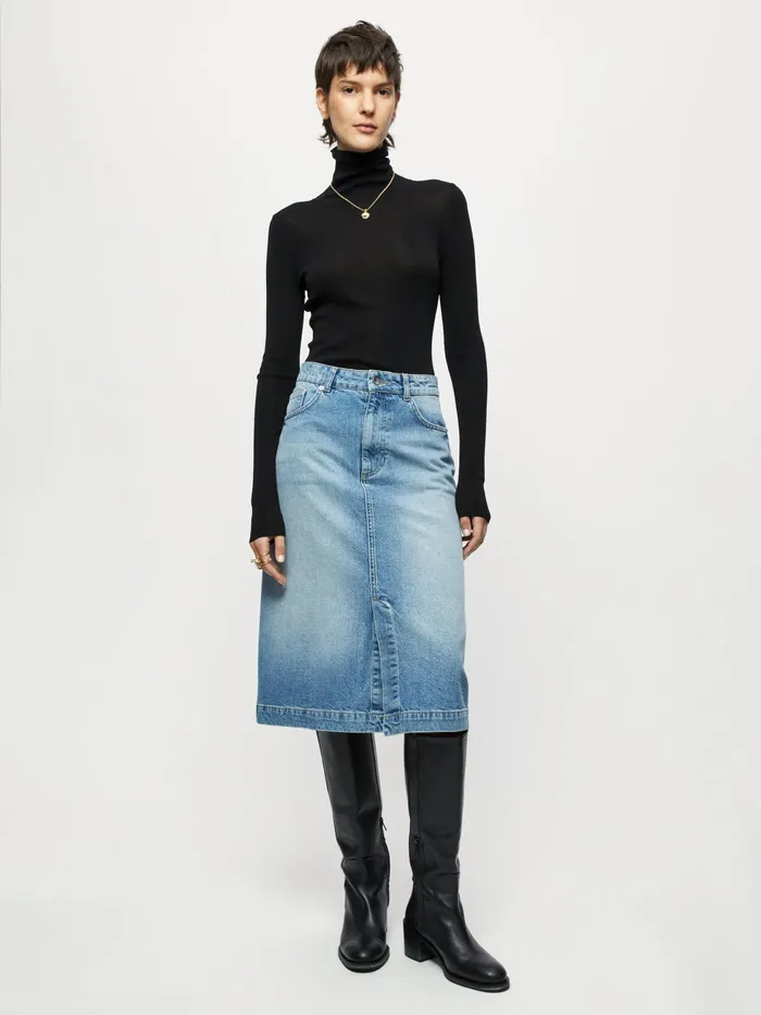 Jigsaw Skirts Women Denim Midi Skirt Blue