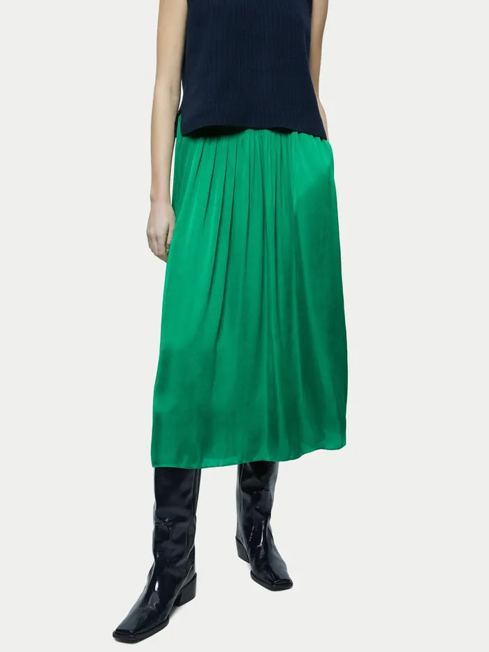 Jigsaw Skirts Women Satin Smocked Detail Skirt Green