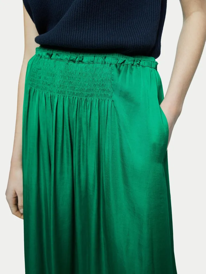 Jigsaw Skirts Women Satin Smocked Detail Skirt Green
