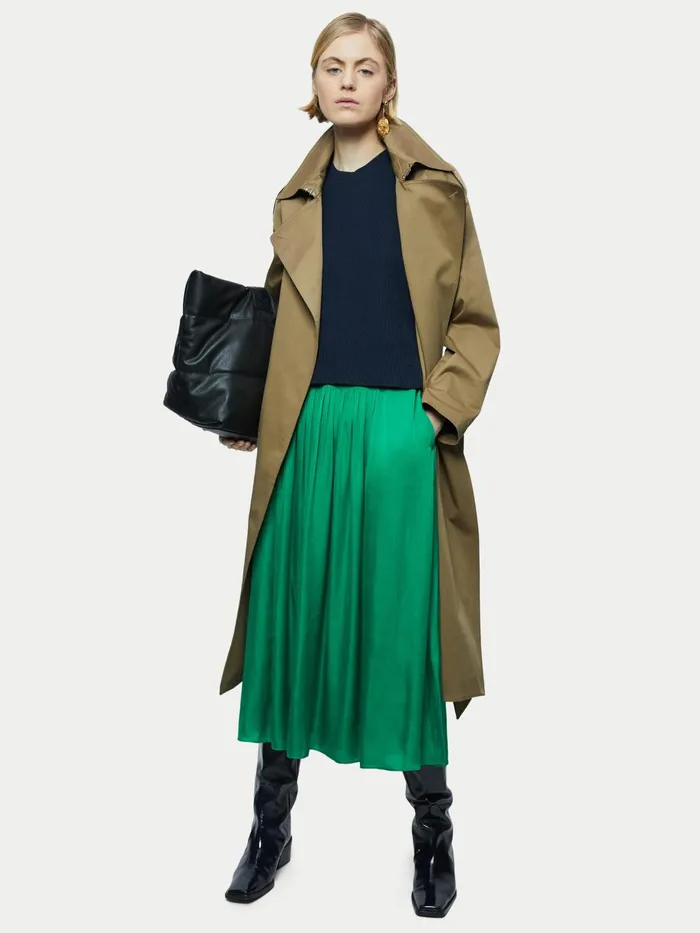 Jigsaw Skirts Women Satin Smocked Detail Skirt Green