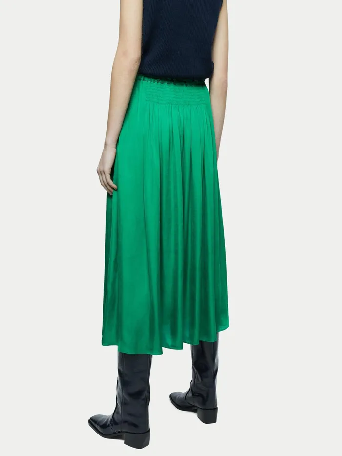 Jigsaw Skirts Women Satin Smocked Detail Skirt Green