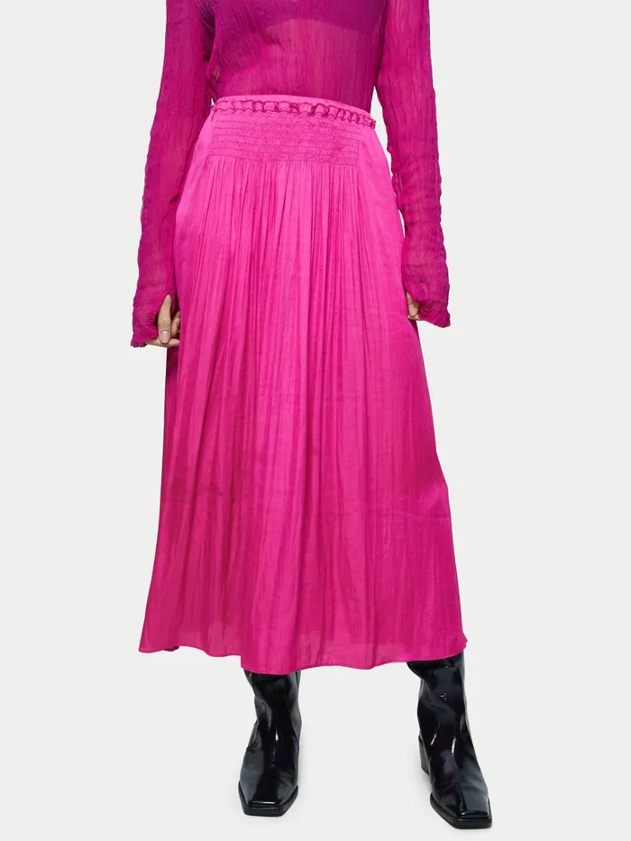 Jigsaw Skirts Women Satin Smocked Detail Skirt Pink