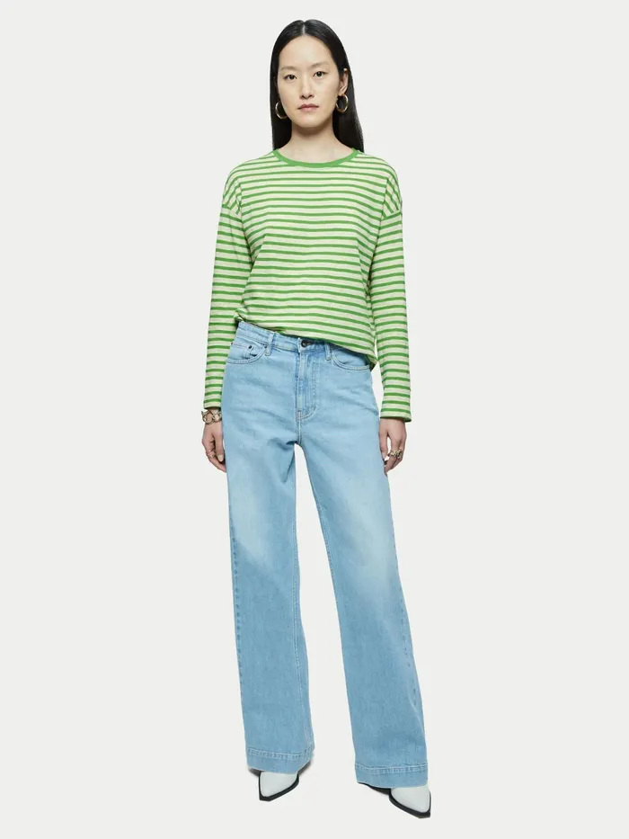 Jigsaw Tshirts Women Cotton Slub Stripe Long Sleeve Tee Green
