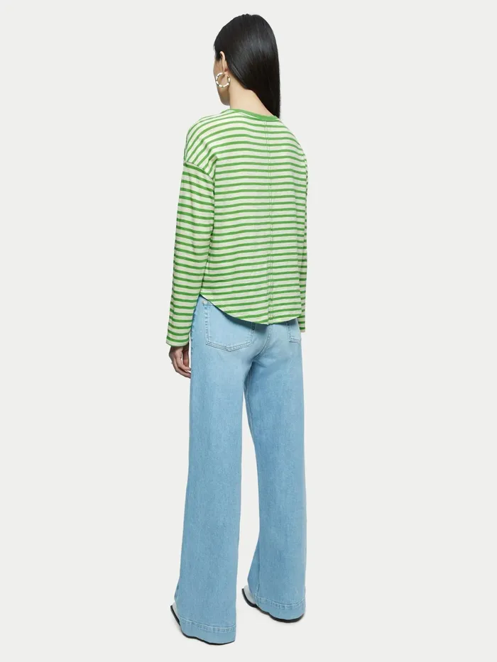 Jigsaw Tshirts Women Cotton Slub Stripe Long Sleeve Tee Green