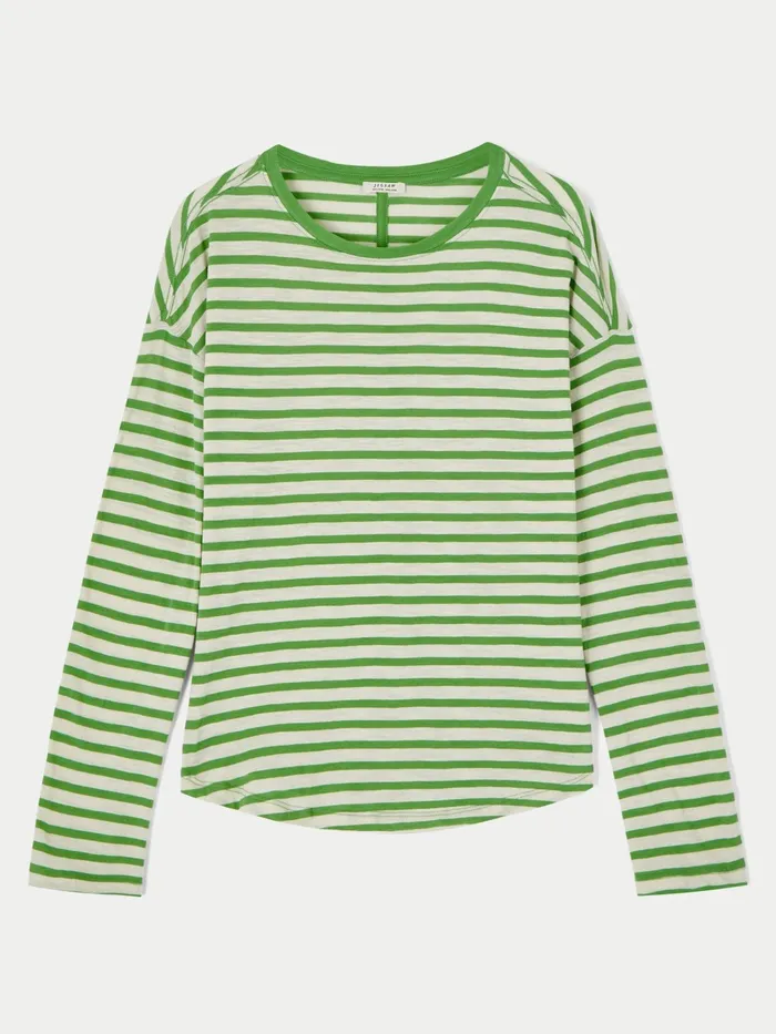 Jigsaw Tshirts Women Cotton Slub Stripe Long Sleeve Tee Green