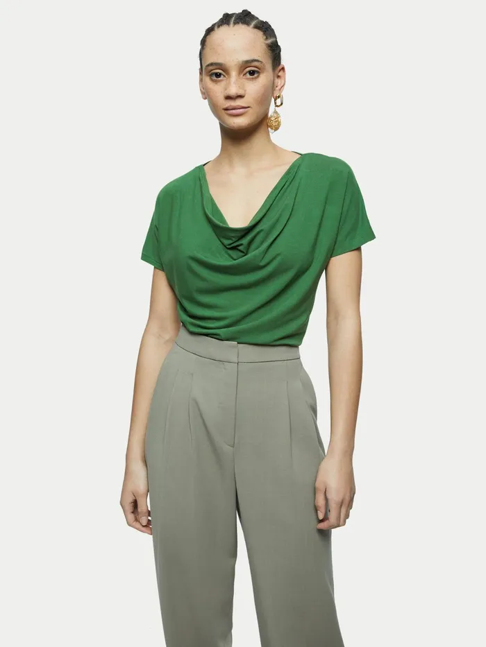Jigsaw Tshirts Women Cowl Neck Tee Green