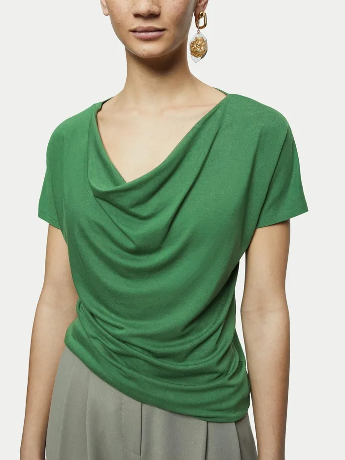 Jigsaw Tshirts Women Cowl Neck Tee Green