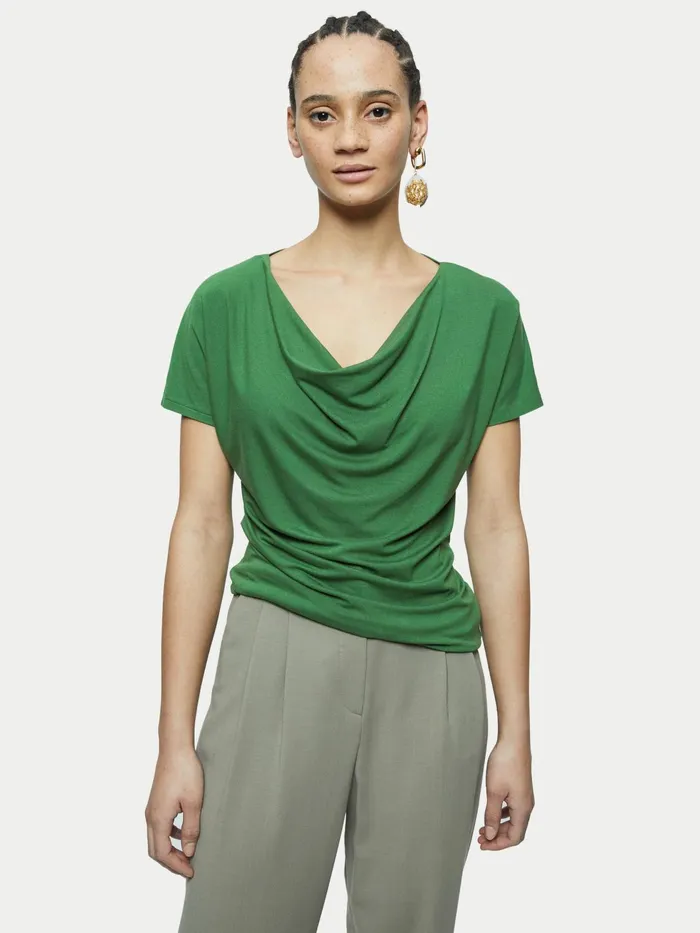 Jigsaw Tshirts Women Cowl Neck Tee Green