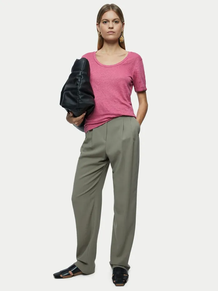 Jigsaw Tshirts Women Linen Scoop Rolled Sleeve Tee Pink