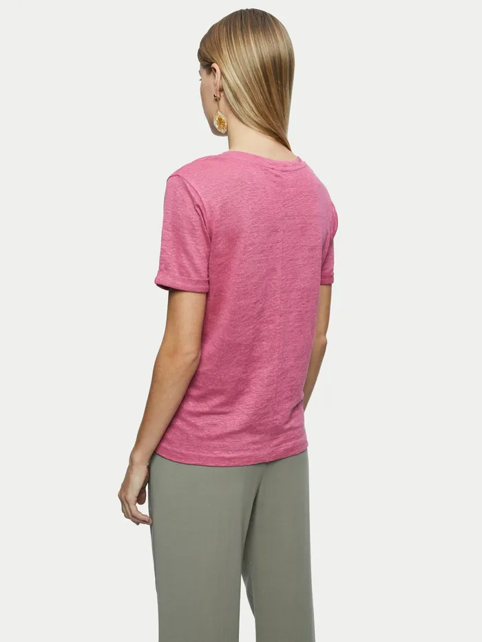 Jigsaw Tshirts Women Linen Scoop Rolled Sleeve Tee Pink
