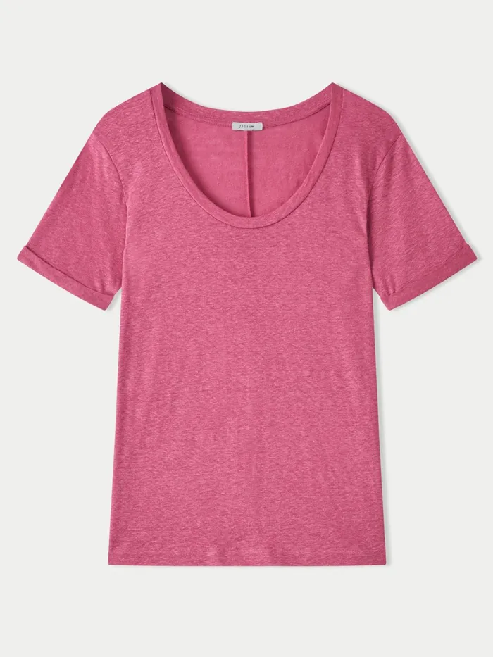 Jigsaw Tshirts Women Linen Scoop Rolled Sleeve Tee Pink