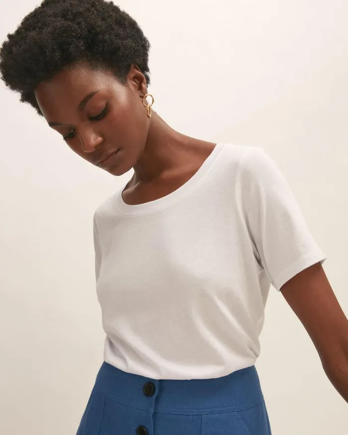 Jigsaw Tshirts Women Short Sleeve Pima Cotton Tee White