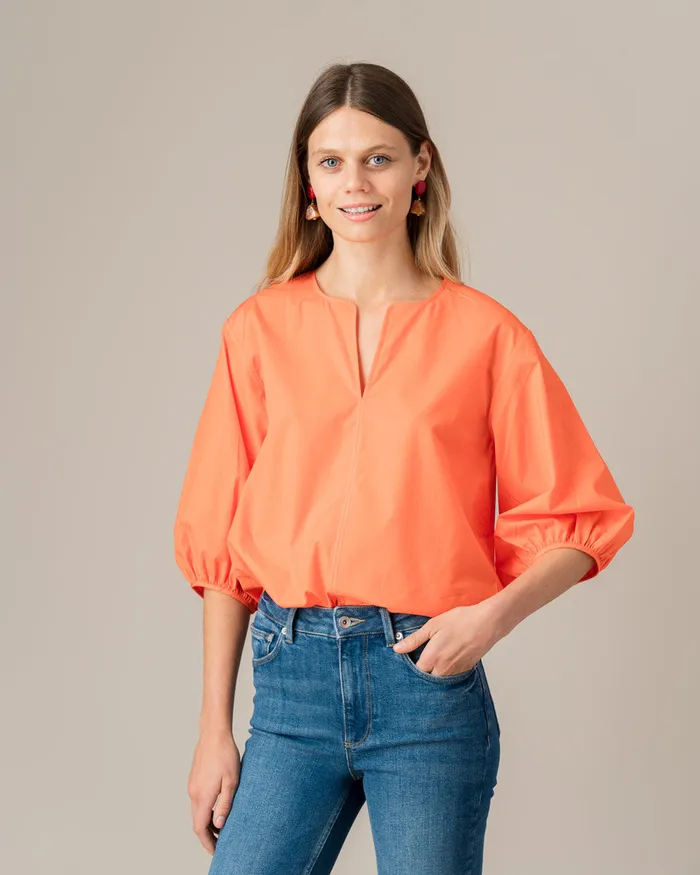 Jigsaw Tops Women Cotton Poplin Sleeve Detail Top Orange