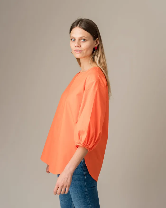 Jigsaw Tops Women Cotton Poplin Sleeve Detail Top Orange