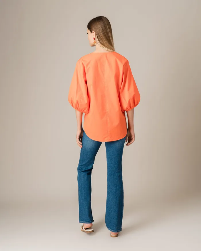 Jigsaw Tops Women Cotton Poplin Sleeve Detail Top Orange