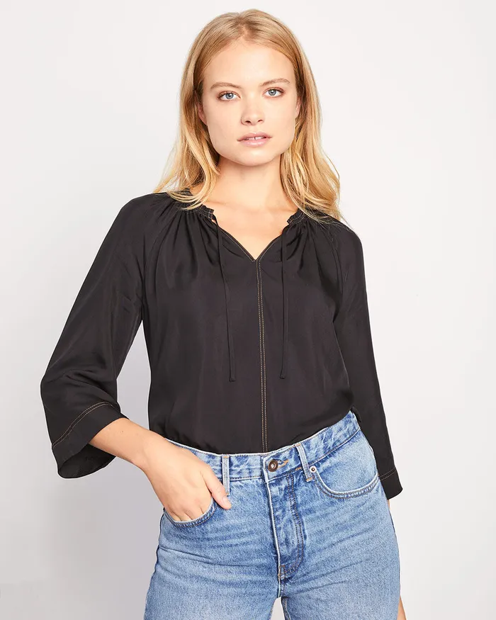 Jigsaw Tops Women Gathered Twill Top Black