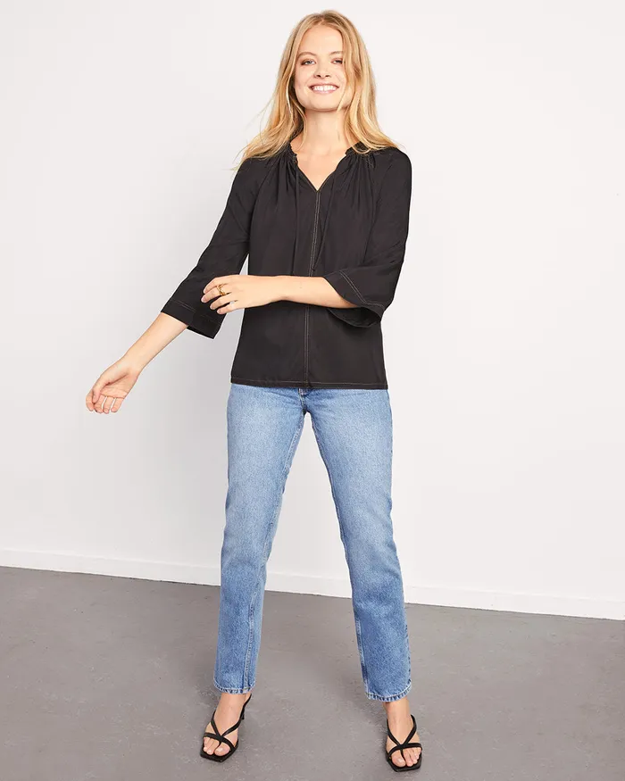 Jigsaw Tops Women Gathered Twill Top Black
