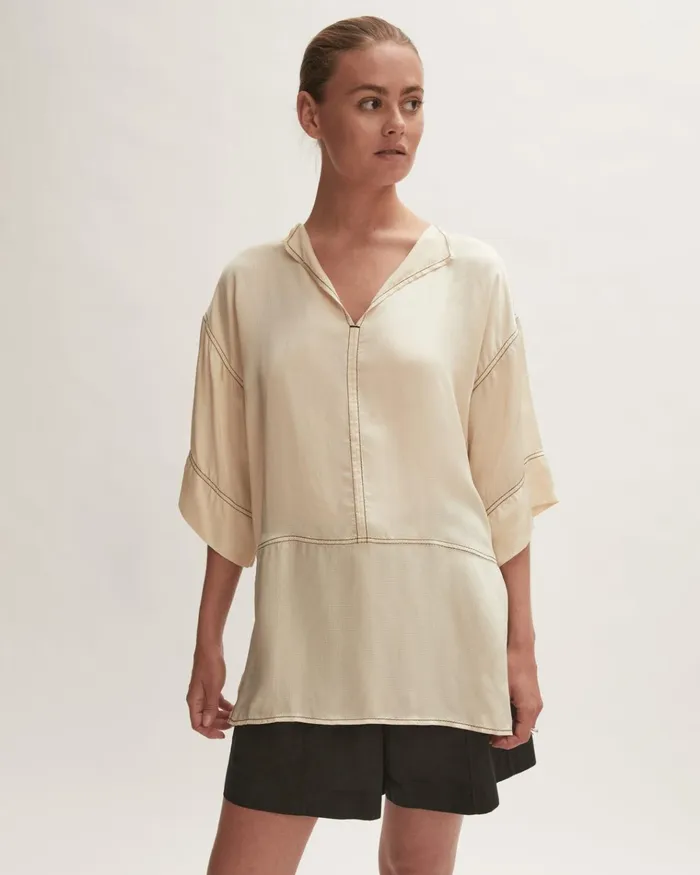 Jigsaw Tops Women Hammered Satin Tunic Top Cream