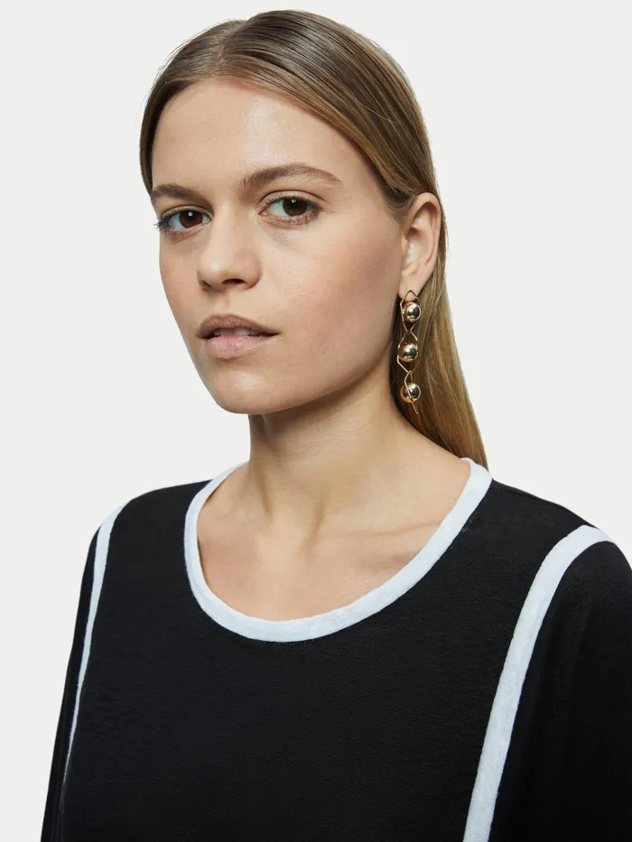 Jigsaw Tops Women Linen Contrast Band Top Black
