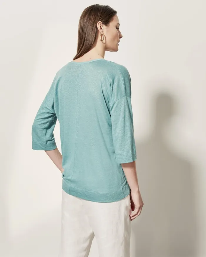 Jigsaw Tops Women Linen Open Placket Top Blue