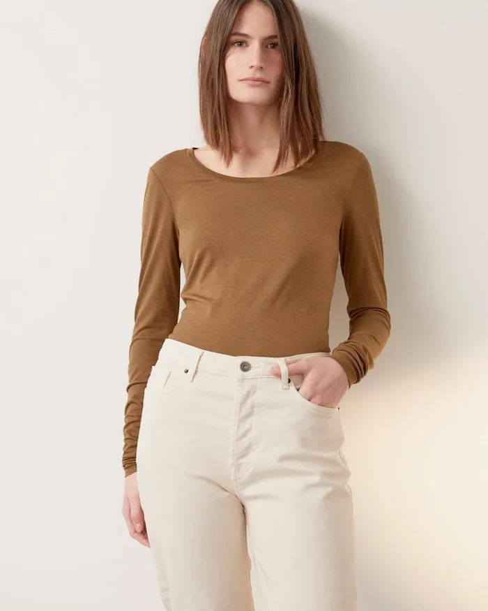 Jigsaw Tops Women Lyocell Wool Long Sleeve Top Brown