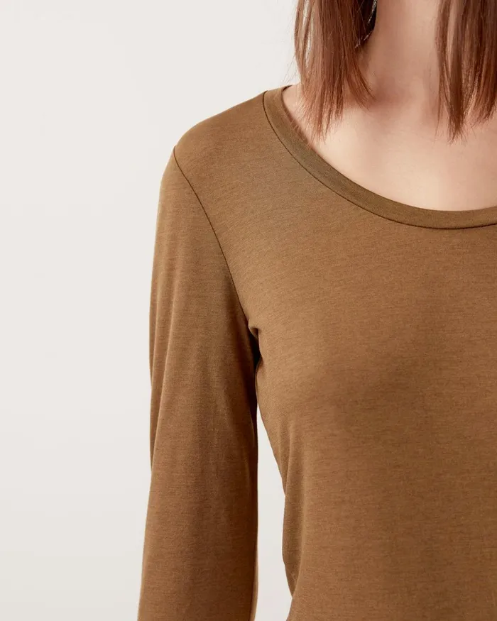 Jigsaw Tops Women Lyocell Wool Long Sleeve Top Brown