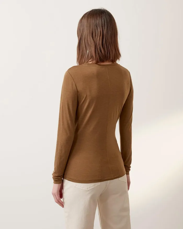 Jigsaw Tops Women Lyocell Wool Long Sleeve Top Brown