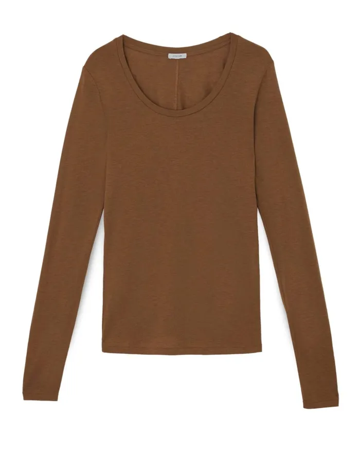 Jigsaw Tops Women Lyocell Wool Long Sleeve Top Brown