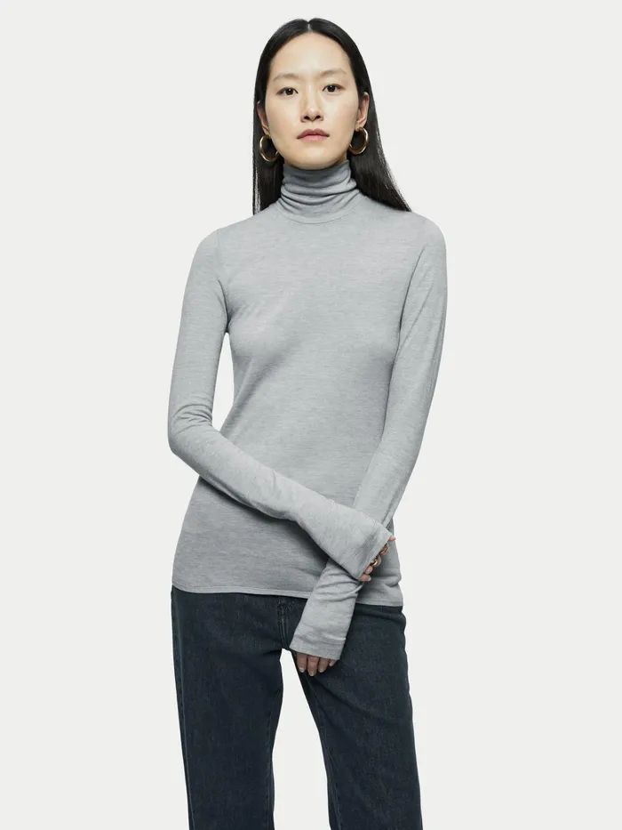 Jigsaw Tops Women Lyocell Wool Polo Neck Grey