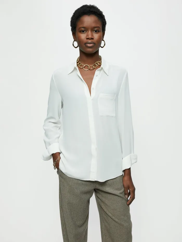 Jigsaw Tops Women Silk Long Sleeve Shirt Cream
