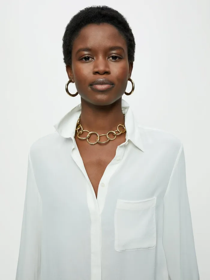 Jigsaw Tops Women Silk Long Sleeve Shirt Cream
