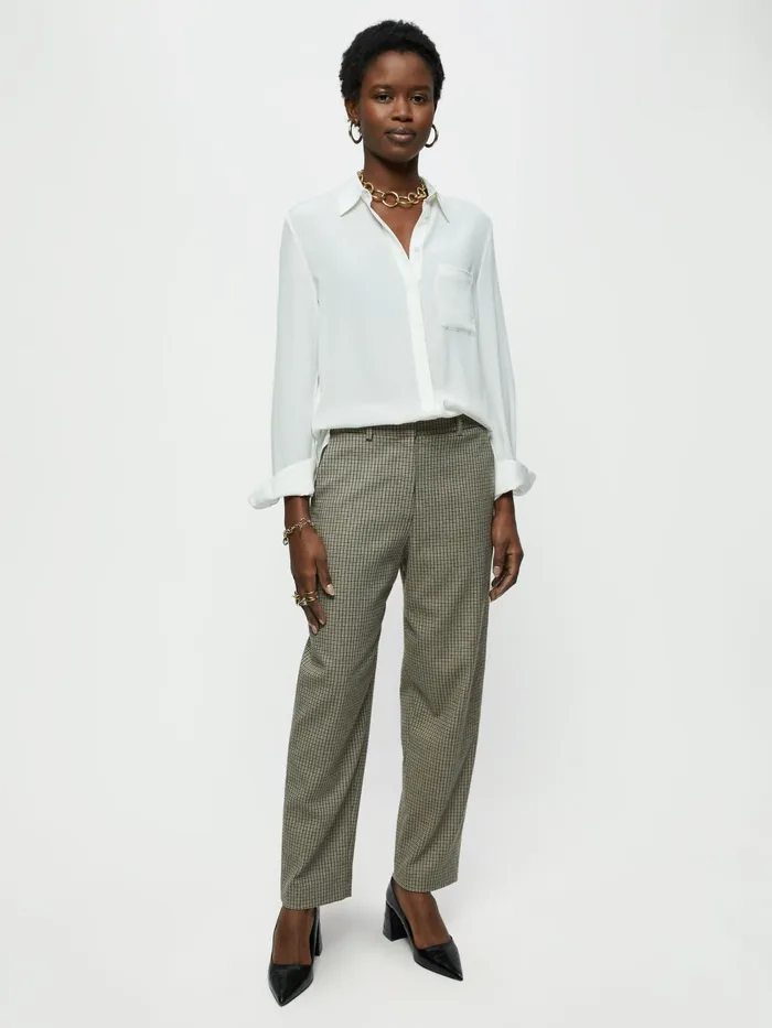 Jigsaw Tops Women Silk Long Sleeve Shirt Cream