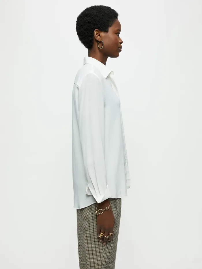 Jigsaw Tops Women Silk Long Sleeve Shirt Cream