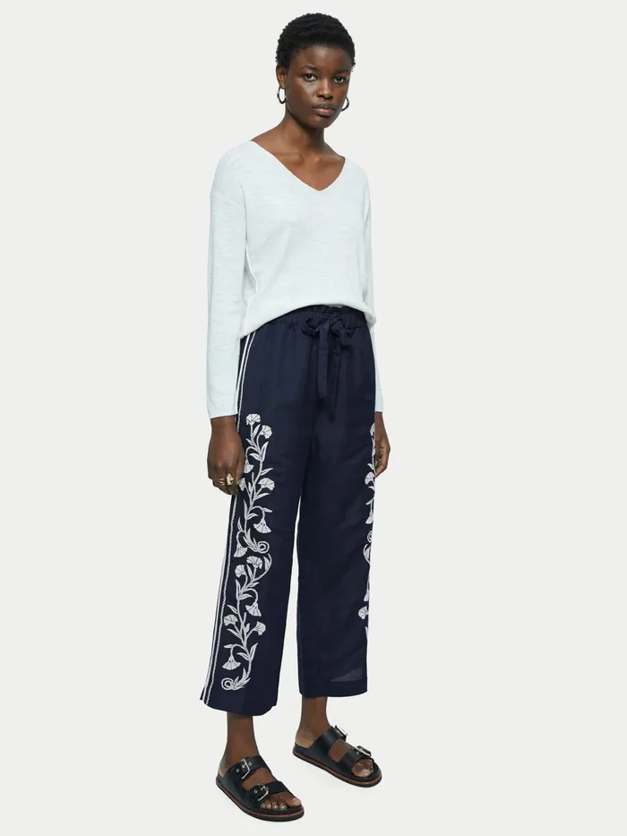 Jigsaw Trousers Women Linenblend Embroidery Trouser Blue