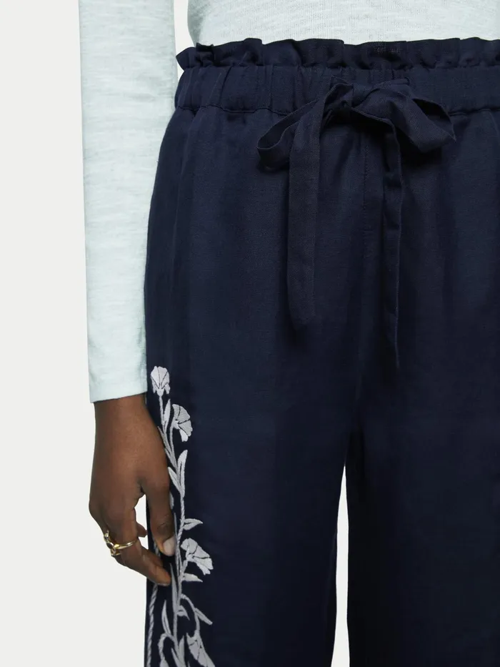 Jigsaw Trousers Women Linenblend Embroidery Trouser Blue