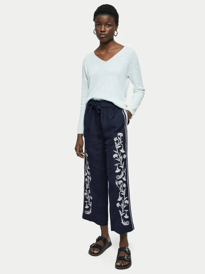 Jigsaw Trousers Women Linenblend Embroidery Trouser Blue