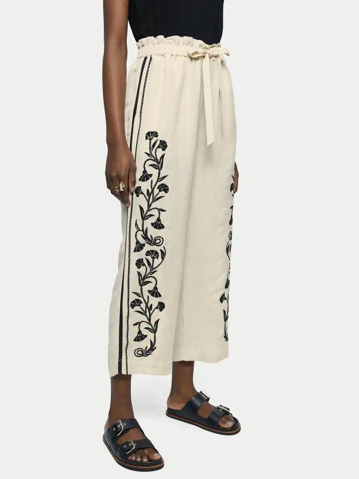 Jigsaw Trousers Women Linenblend Embroidery Trouser Cream