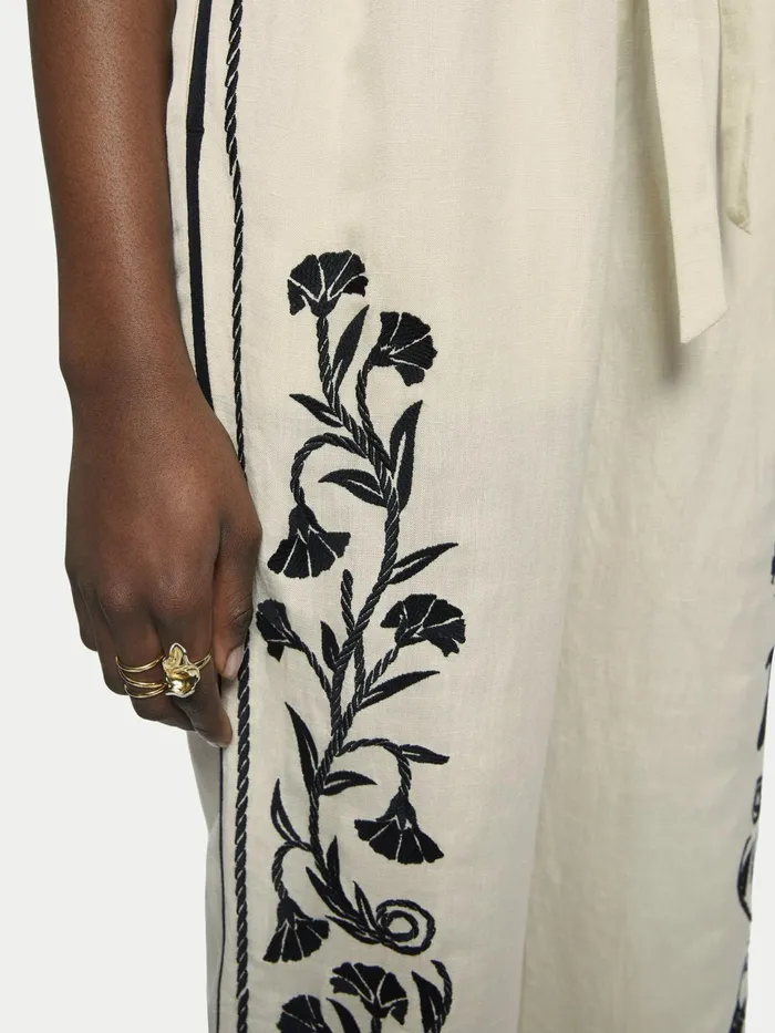 Jigsaw Trousers Women Linenblend Embroidery Trouser Cream