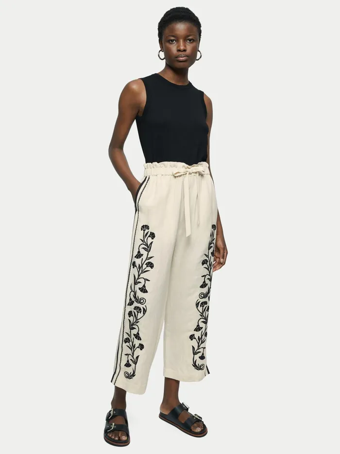 Jigsaw Trousers Women Linenblend Embroidery Trouser Cream