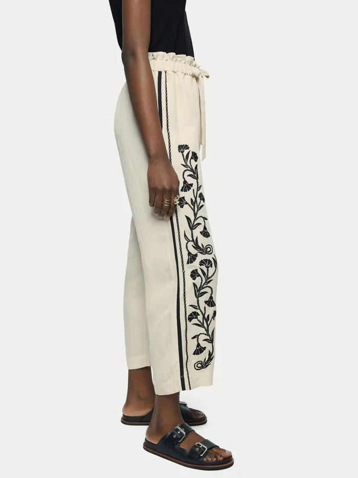 Jigsaw Trousers Women Linenblend Embroidery Trouser Cream